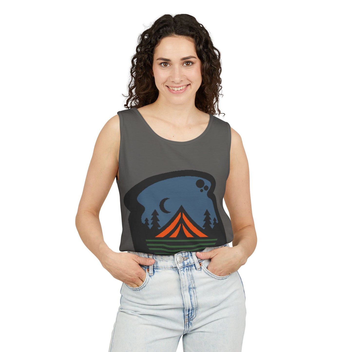 Camping Night Tent Tank Top — Retro Outdoor Adventure Graphic