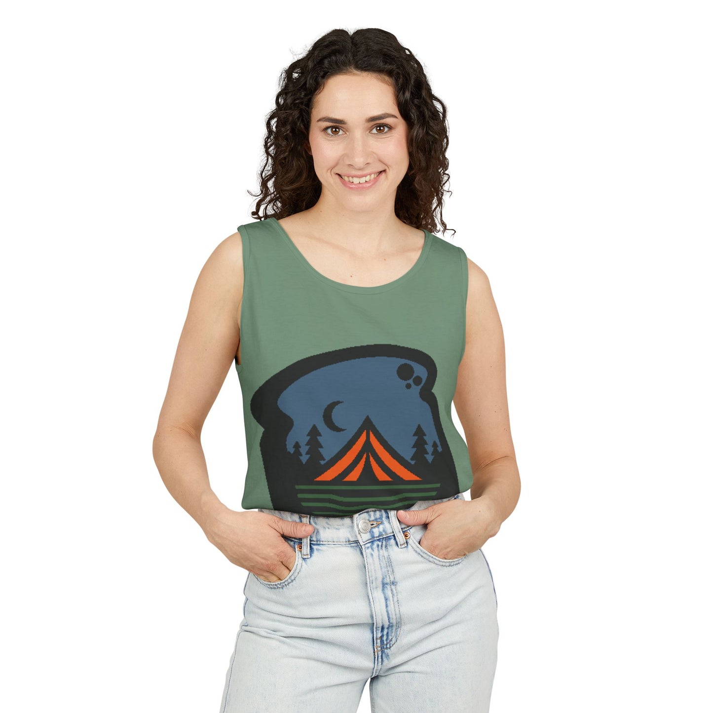 Camping Night Tent Tank Top — Retro Outdoor Adventure Graphic